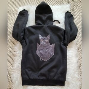 Black‎ Cat Hoodie Size Medium Unisex Grunge Gothic Halloween Cat Lover Kitty...